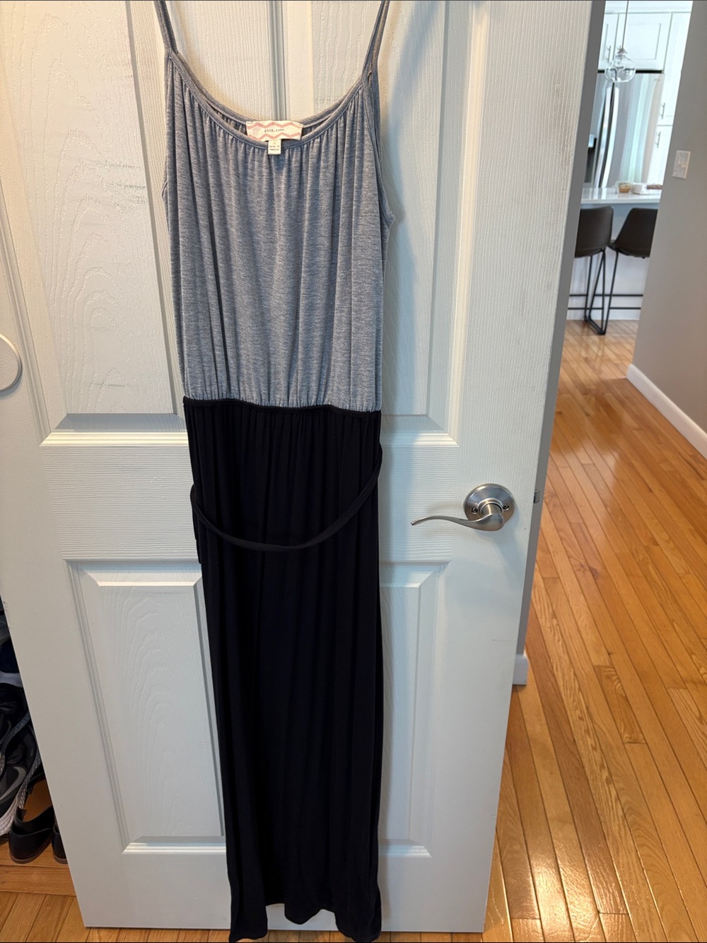 Pink Rose Gray and Black Spaghetti Strap Maxi Dress